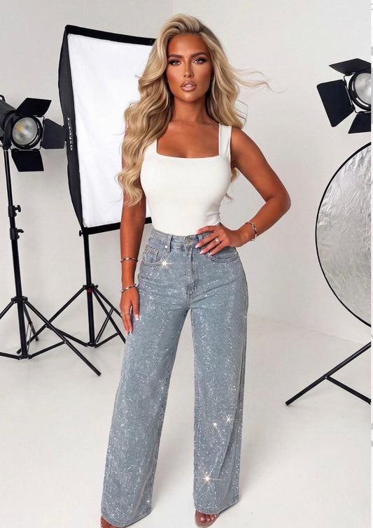 Vemra official - Błyszczące damskie jeansy Wide Leg